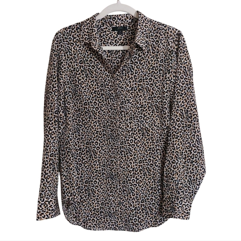 J. Crew Leopard Print Button-Up Silk Blouse- size 6